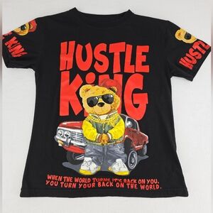 Fresh Laundry Boy's Hustle King Teddy Graphic Tee Black Red Size Small T-3356